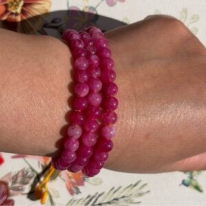 Boho Pink Tourmaline Color Beads / Mala Necklace/ Hand knotted 108 Beads